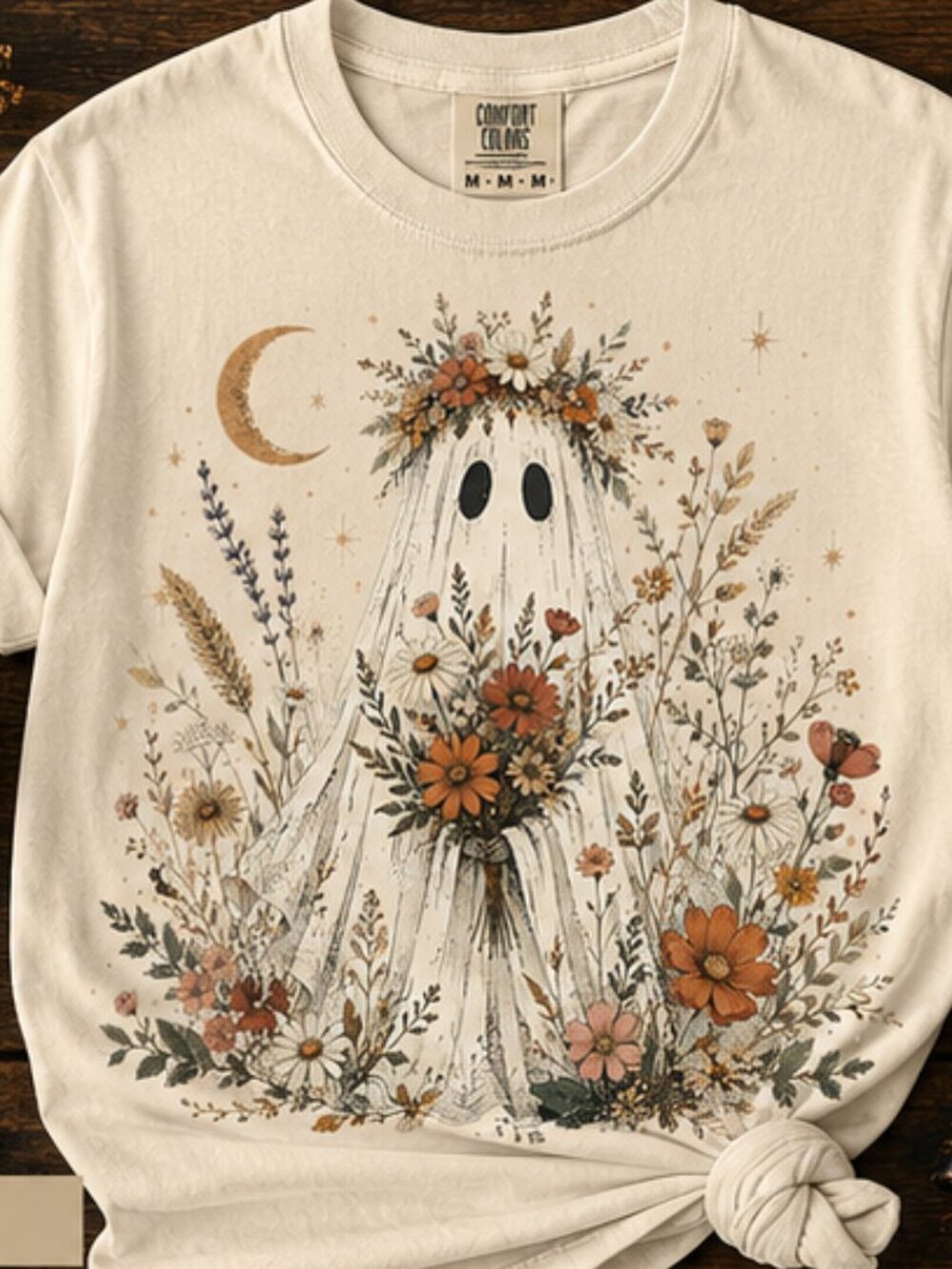 Floral Ghost Comfort Colors Tee | Boho Halloween Shirt | Pepper or Ivory